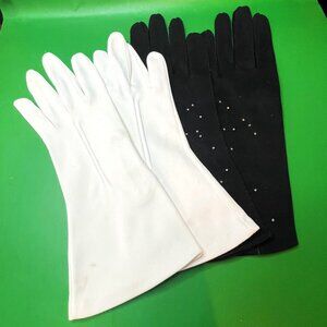 Vintage 1950s White Nylon & Black Beaded Dress Gloves Lot Opera Costume Evening